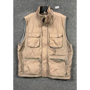 Fieldmaster Vest Mens Large Brown Utility Fleece Lined Multi Pocket Outdoor